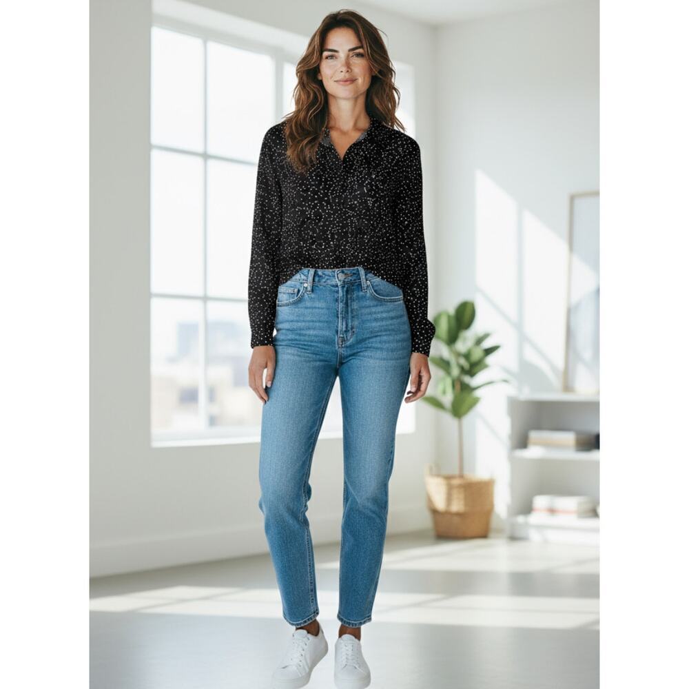 ☀️Knot Sister Polka Dot Long Sleeve Button-Up Shirt Black/White Women's M NWT